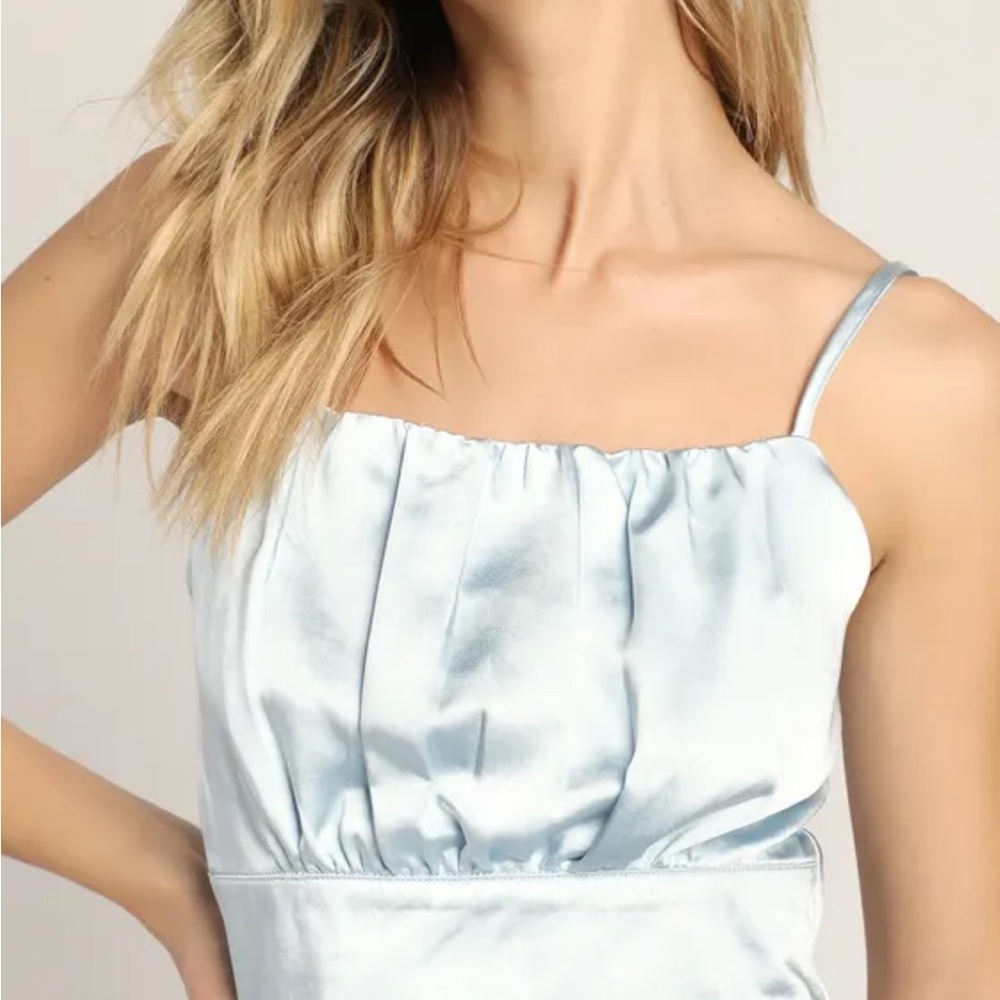 Lulu's Blue Luxe'd Out Light Blue Satin Cropped Tank Top xs